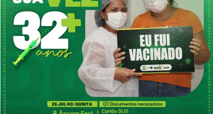 Barra de Santo Antônio amplia vacinação contra covid para maiores de 32 anos